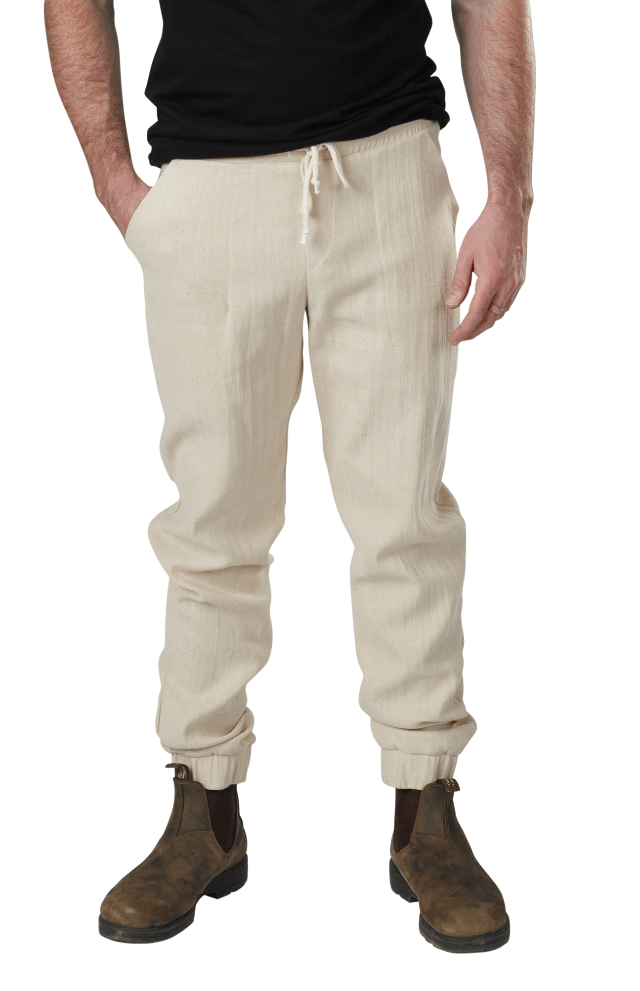 Asheville Apparel Organic Cotton USA Made Men s Woven Jogger Pants Natural 1